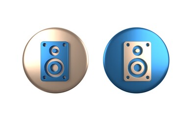Colorful Stereo speaker icon isolated on white background. Sound system speakers. Music icon. Musical column speaker bass equipment. Circle button. 3D render illustration