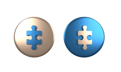 Fototapeta premium Colorful Piece of puzzle icon isolated on white background. Business, marketing, finance, layout, infographics, internet concept. Circle button. 3D render illustration