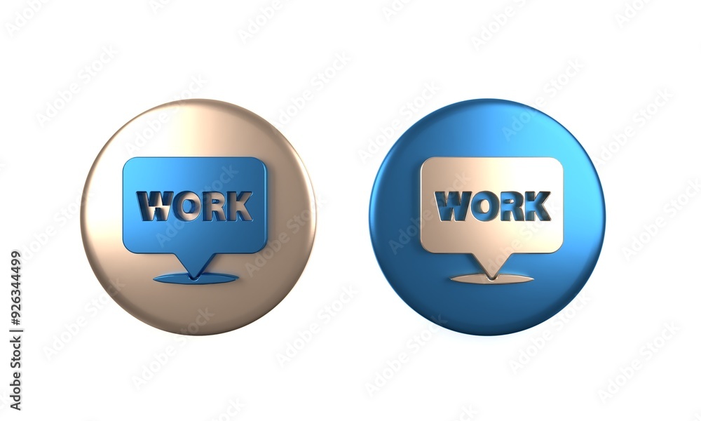 Poster colorful location with text work icon isolated on white background. circle button. 3d render illustr