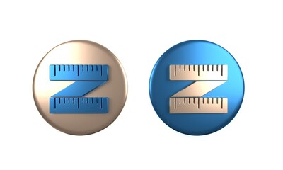 Colorful Tape measure icon isolated on white background. Measuring tape. Circle button. 3D render illustration