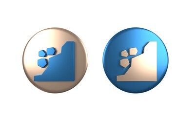 Colorful Landslide icon isolated on white background. Stones fall from the rock. Boulders rolling down a hill. Rockfall. Circle button. 3D render illustration