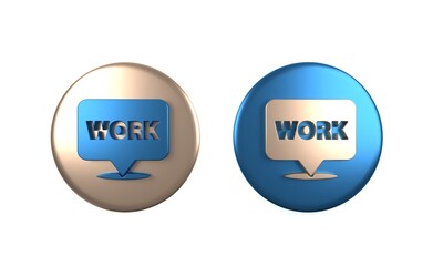 Colorful Location with text work icon isolated on white background. Circle button. 3D render illustration