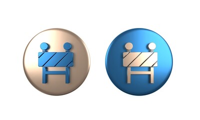 Colorful Road barrier icon isolated on white background. Symbol of restricted area which are in under construction processes. Repair works. Circle button. 3D render illustration