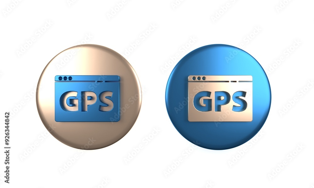 Poster colorful gps device with map icon isolated on white background. circle button. 3d render illustratio