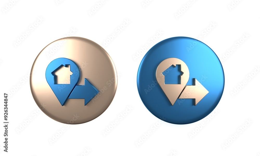 Poster colorful map pointer with house icon isolated on white background. home location marker symbol. circ