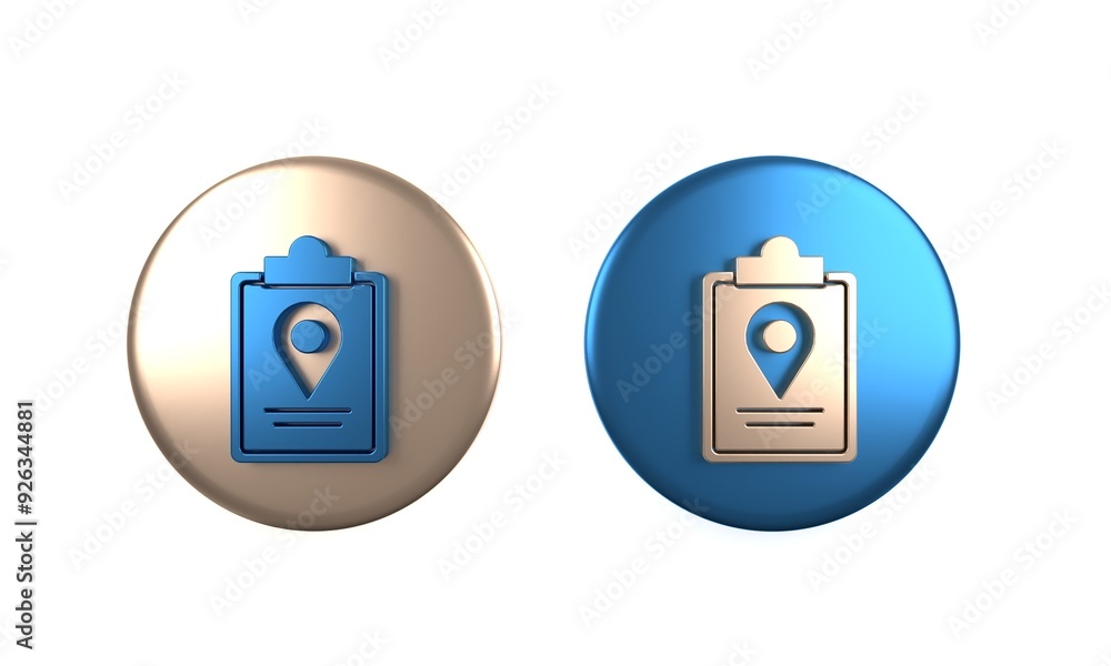 Poster colorful folded map with location marker icon isolated on white background. circle button. 3d render
