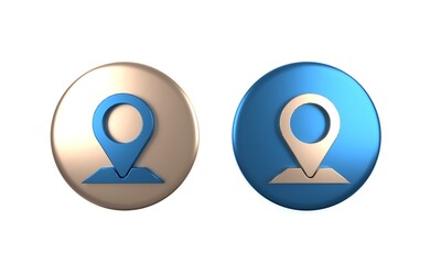 Colorful Map pin icon isolated on white background. Navigation, pointer, location, map, gps, direction, place concept. Circle button. 3D render illustration