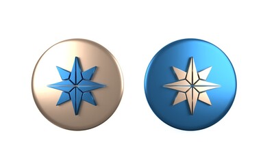 Obraz premium Colorful Wind rose icon isolated on white background. Compass icon for travel. Navigation design. Circle button. 3D render illustration