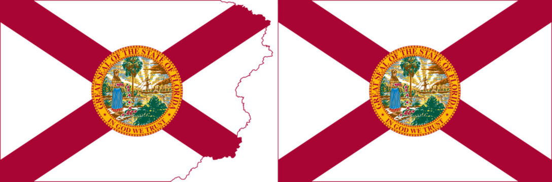 Florida state flags vector. Standard flag and with torn edges
