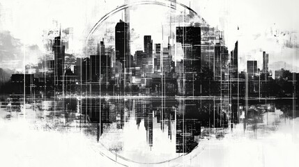 Artistic Representation of a Modern Urban Skyline in Monochrome