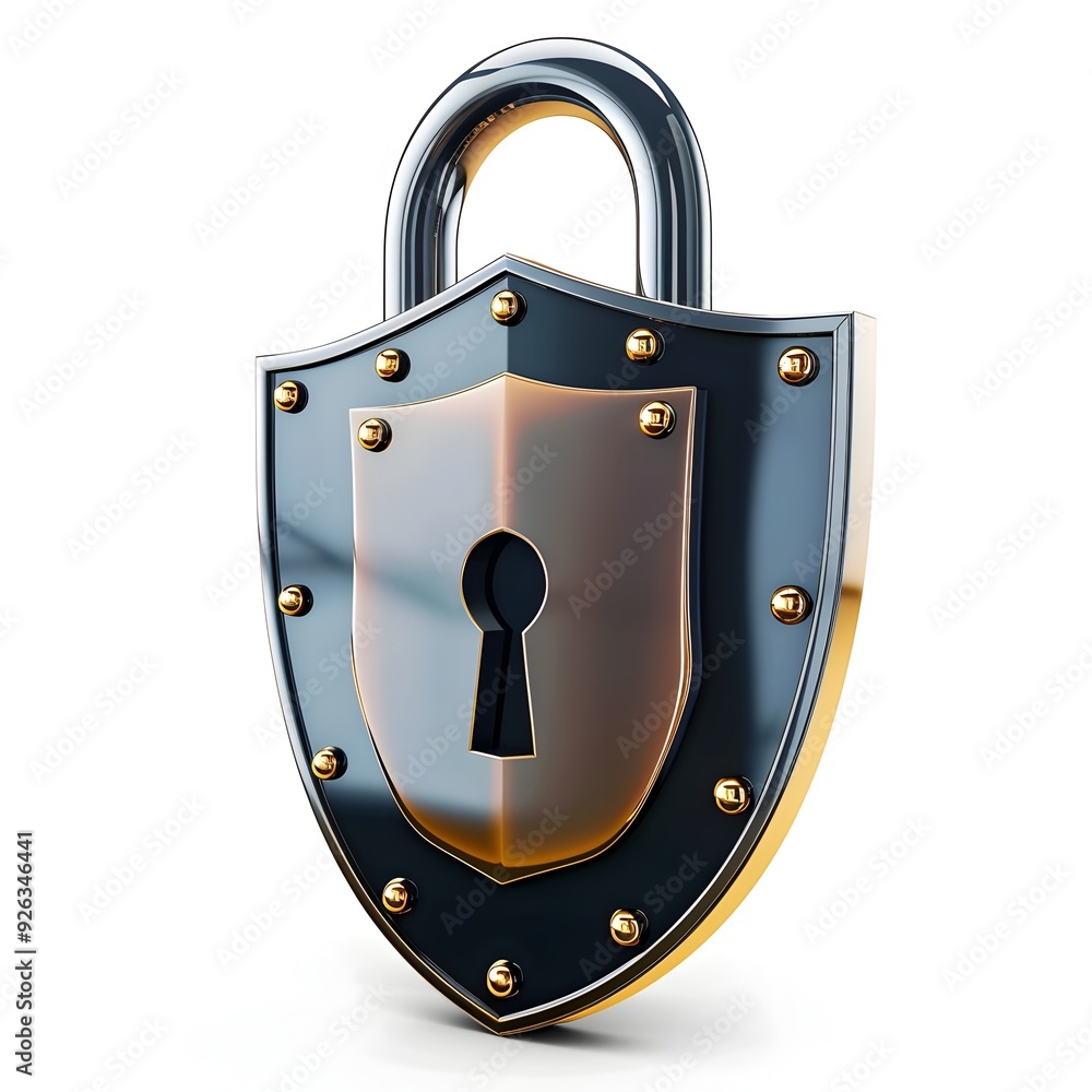 Poster comprehensive security solution represented by padlock icon with shield overlay
