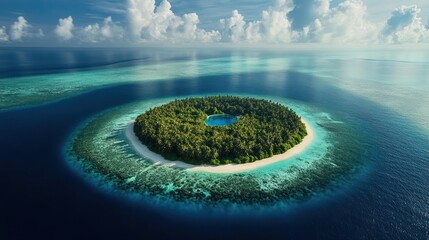 Tropical Island Paradise: An Aerial View of a Lush, Secluded Island