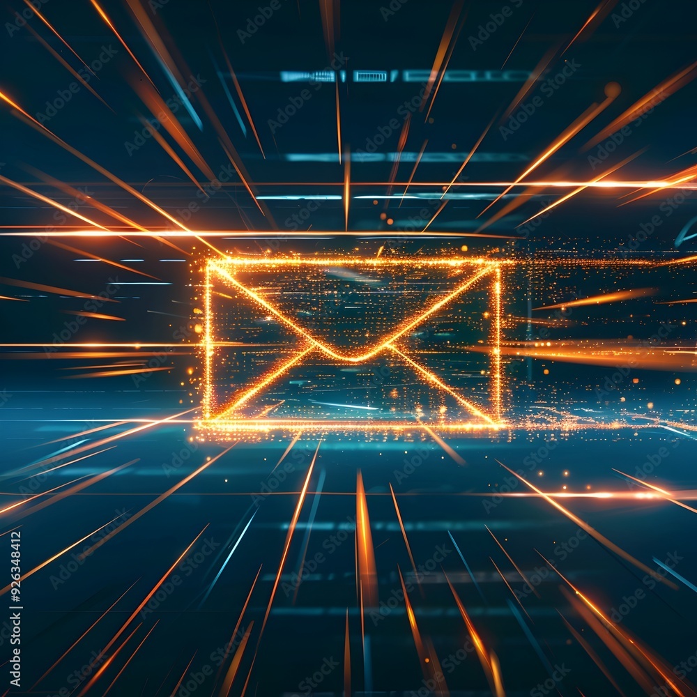 Poster vibrant e mail icon with dynamic motion lines symbolizing fast digital communication