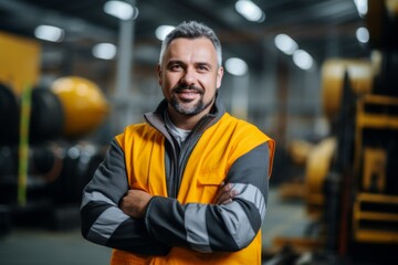 Obraz premium Portrait of a confident smiling man in factory
