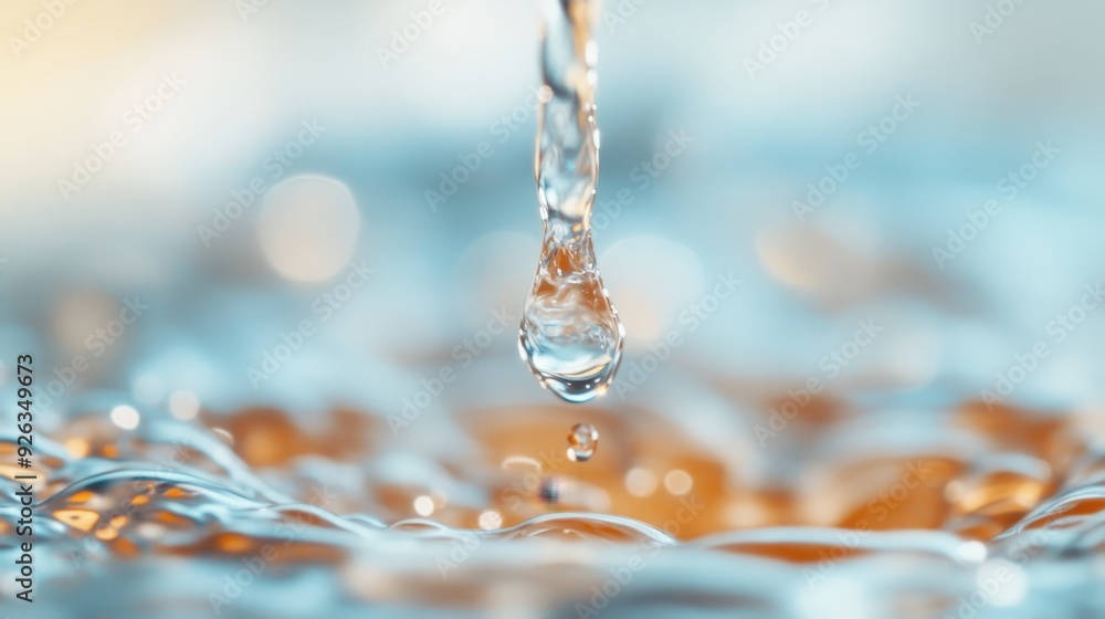 Poster this image captures a close-up of a single water drop splashing into a calm surface, creating visual