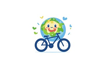 Fototapeta premium Cartoon illustration of Earth character riding a bicycle