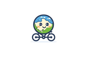 Cartoon illustration of Earth character riding a bicycle