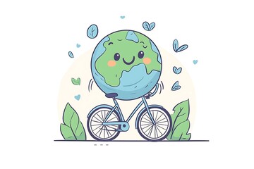 Fototapeta premium Cartoon illustration of Earth character riding a bicycle
