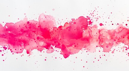 Fototapeta premium Pink paint splashes on white paper background. Abstract watercolor painting.