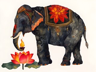 Obraz premium Ornate Indian Elephant with Lotus and Candle