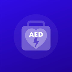 AED icon, automated external defibrillator, transparent design