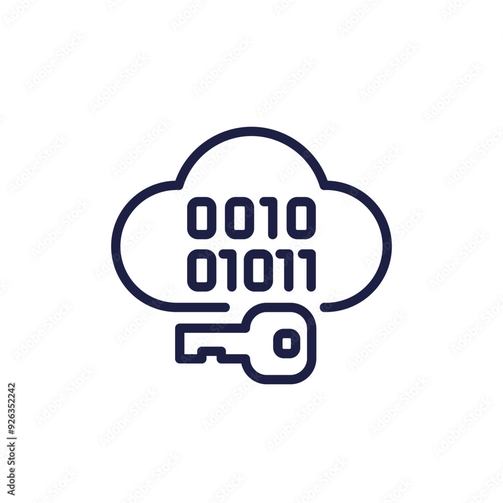 Poster encryption of data in cloud line icon, vector
