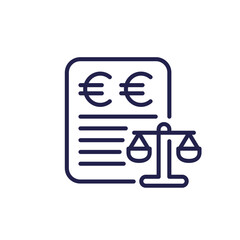 legal costs line icon with euro, money for a lawsuit vector