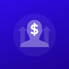 salary raise icon, increase earnings, transparent design