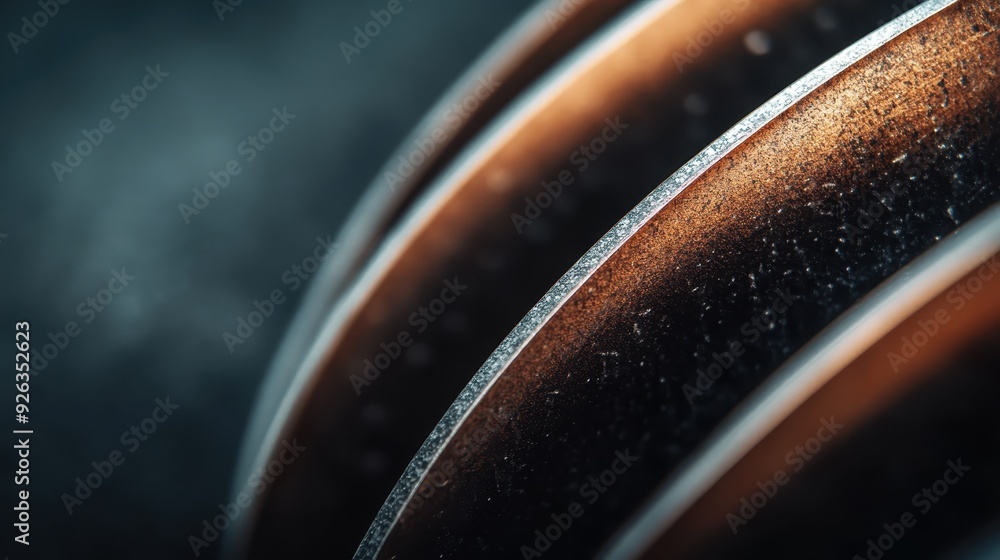Poster intricate close-up of a metallic surface displaying fine textures and lighting effects, showcasing d