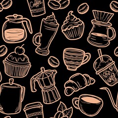 Seamless Doodles Background Coffee