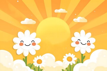 Fototapeta premium smiling flowers on yellow background.