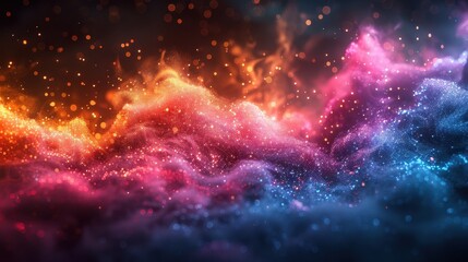 Fototapeta premium Abstract Cosmic Landscape with Vibrant Colors and Glimmering Lights