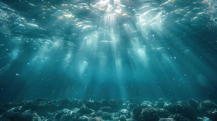 Obraz premium Underwater Sunbeams Illuminating a Coral Reef