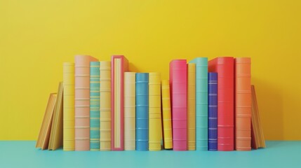 Obraz premium 3d book render , colorful book render , purple background render , book collection render , 3d book illustration