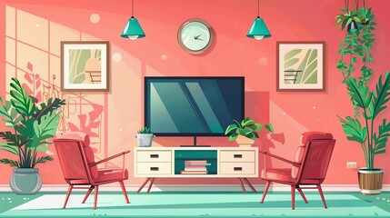 Fototapeta premium family room with led tv and furniture with minimalist design