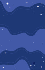 Abstract Celestial Blue Night Sky Vertical Poster,  Vector Illustration with flowing Waves and Sparkling Stars, Dreamy Background