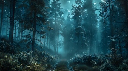 A magical forest with sunlight shining through the trees. Landscape wallpapers