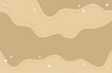 Abstract Beige Background With Wavy Lines and Sparkling Stars, Wide Vector Design. Perfect for design projects requiring a calming, minimalist aesthetic