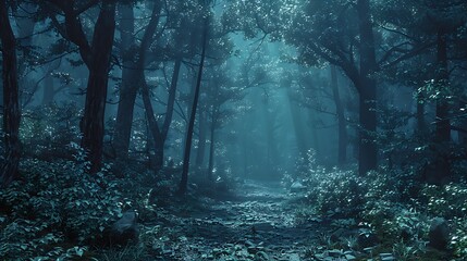 A magical forest with sunlight shining through the trees. Landscape wallpapers