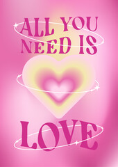 Fototapeta premium gradient pink background Valentine's day card with typography curved words and heart