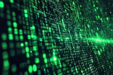 Naklejka premium Green Dark Binary Code with Data Streaming Background created with Generative AI