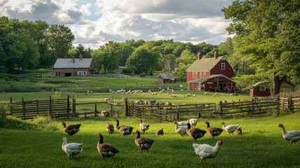 This organic farm in the countryside offers a panoramic view of rural life. --ar 16:9 --v 6.1 Job ID: 006900b8-ed24-445b-86a5-cb8e7c467281