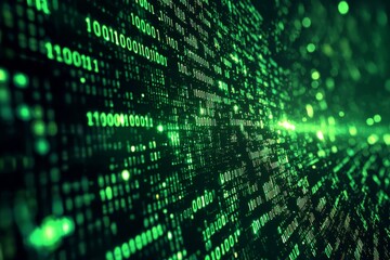 Obraz premium Green Dark Binary Code with Data Streaming Background created with Generative AI