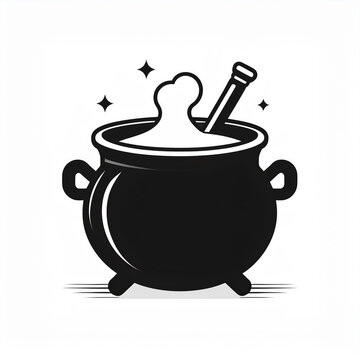 minimalistic vector icon of witch's cauldron for potion making, halloween holiday night theme, logo template for use