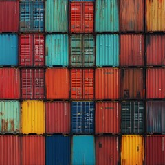 Fototapeta premium Shipping containers stacked on top of each other. Cargo sea port logistics and transportation
