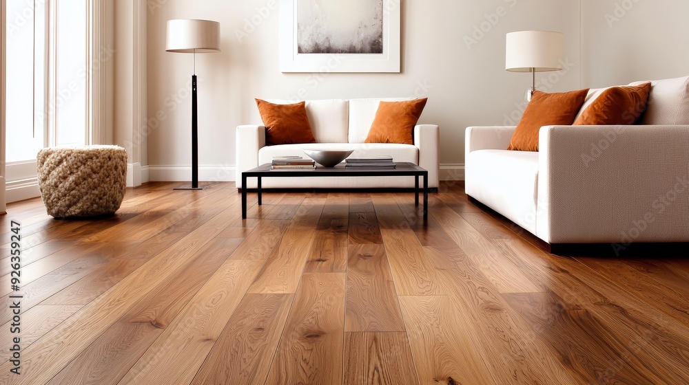 Wall mural Wooden Floor In Modern Living Room.