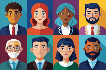 Set of avatars of characters of business men and women of different nationalities. Collection of portraits of multicultural people
