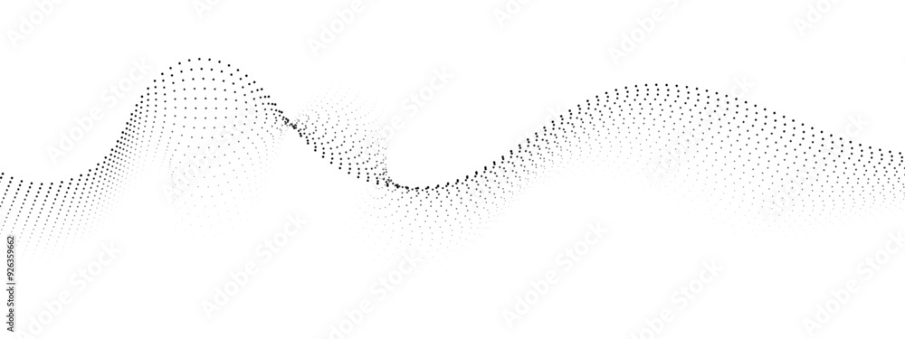 Poster halftone flowing wavy gradient dots shape isolated on transparent background. digital future technol