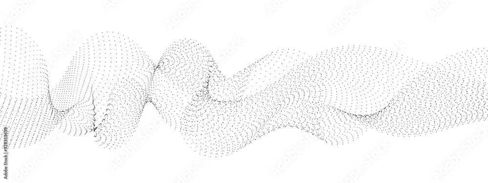 Poster halftone flowing wavy gradient dots shape isolated on transparent background. digital future technol