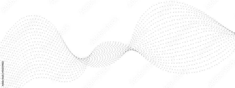 Poster flowing wavy dots particles wave pattern curve halftone gradient lines shape isolated on transparent